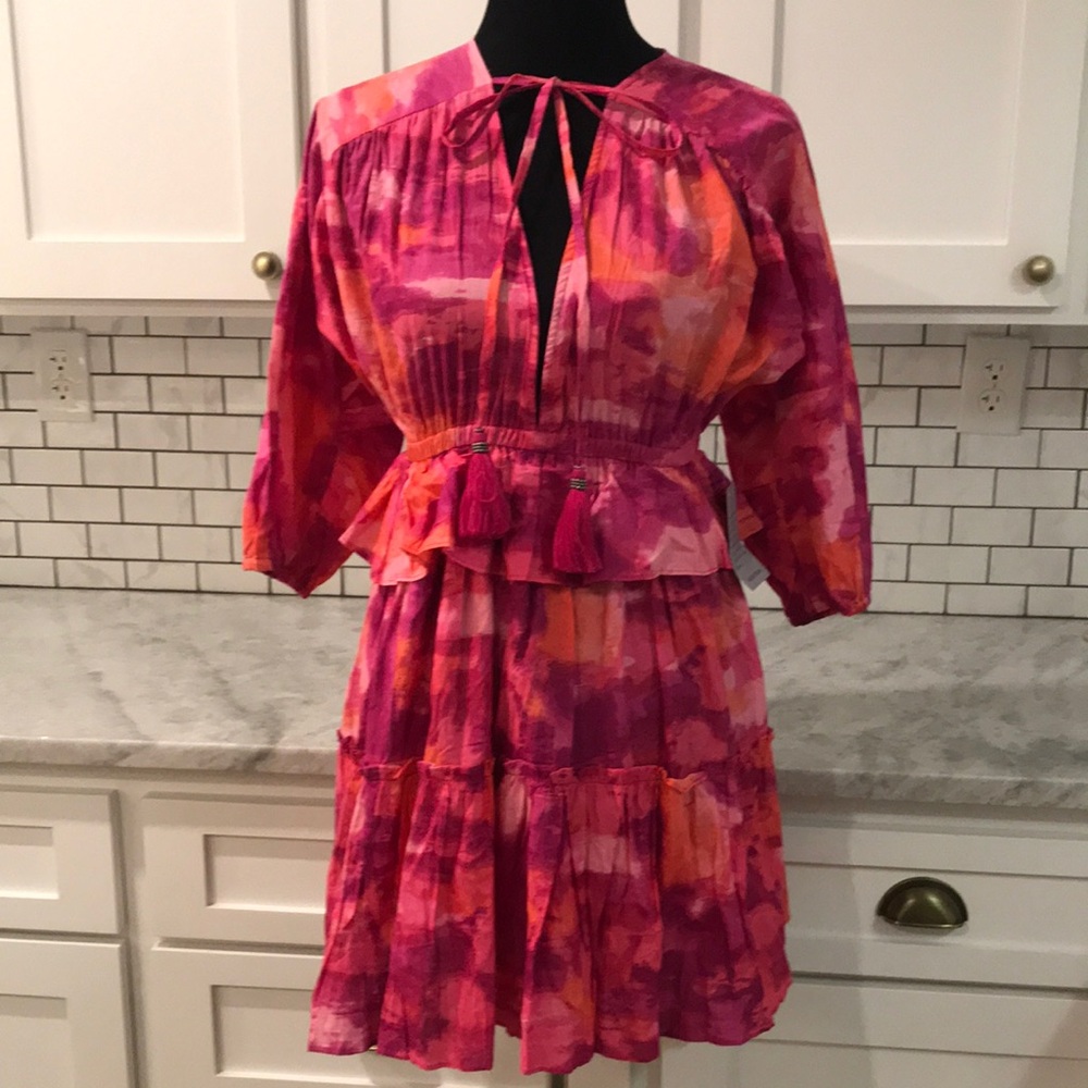 New NSR Dress Womens Small Pink Fit Flare Bohemian Ruffle Party